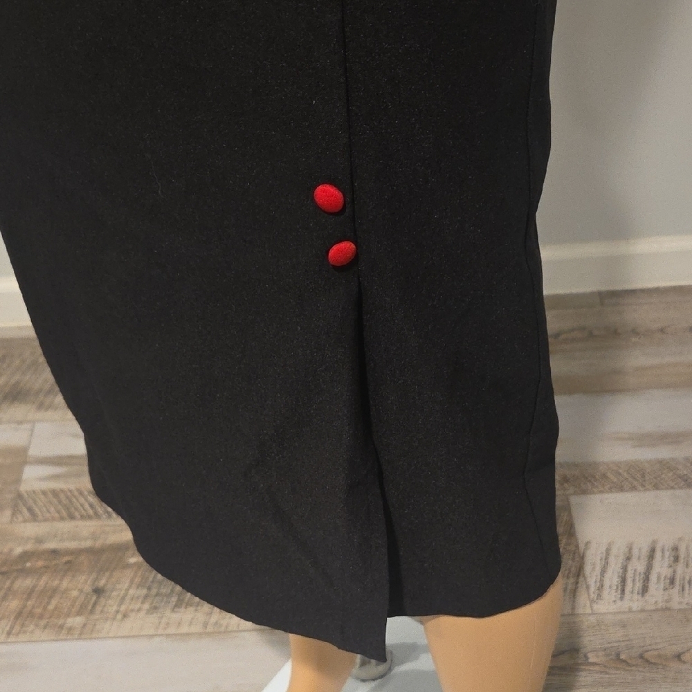 Stop Staring Elegant Black Midi Dress with Red Accents - Picture 5 of 11